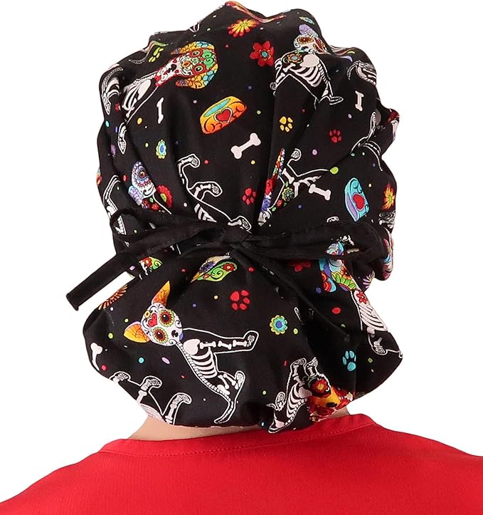 Sparkling EARTH Banded Bouffant Surgical Scrub Ponytail Working Caps and Built-in Sweatband - 100% Cotton - Made in The USA