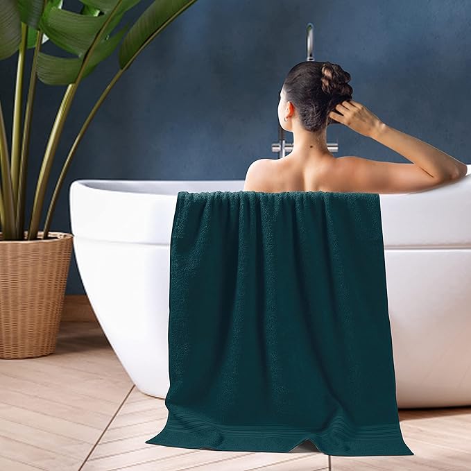 BOUTIQUO 100% Cotton 2 Pack Bath Towel Set 28x55 inches, Eco-Friendly Large Bath Towels, Compact Quickdry Lightweight Soft & Highly Absorbent Bath Towel, Ideal for Everyday Gym Travel Camp Pool - Teal