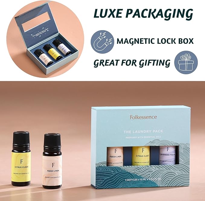 Folkulture Essential Oils for Laundry - Pack of 3 | Citrus, Fresh Linen & Lavender Laundry Essential Oils for Dryer Balls | Laundry Ball Scent Oil or Fragrance Oil for Home, Hotel | Everyday Gift