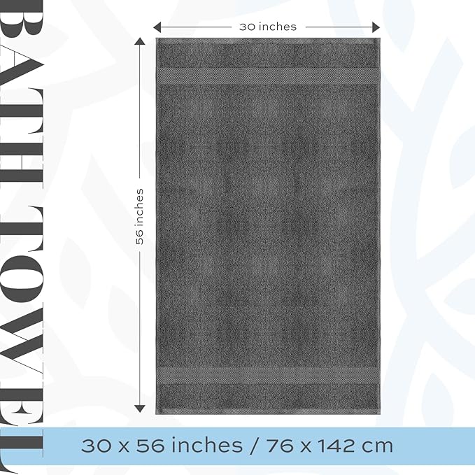 White Classic Luxury Bath Towels Extra Large - Cotton Hotel spa Bathroom Towel |30x56 | 4 Pack | Dark Gray