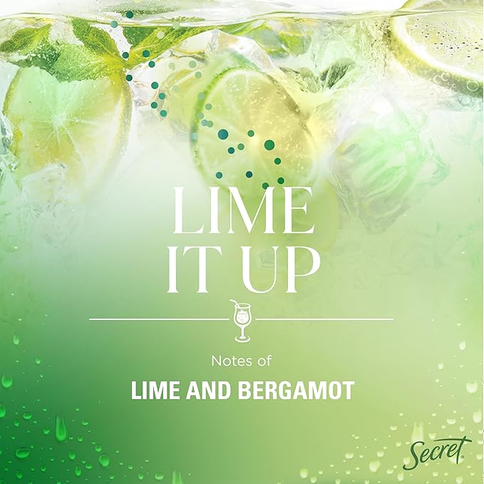 Secret Fresh Antiperspirant Deodorant for Women, 72hr Freshness on the Rocks with Pro-Hyaluronic Acid, Miami Mocktails Edition, Invisible Solid, Lime It Up with Lime & Bergamot Scent, 2.6 oz