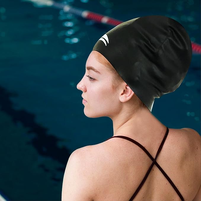 Interlaken Silicone Swim Cap (Check Size Before Buying) - Waterproof Black, Red & Blue Swim Cap