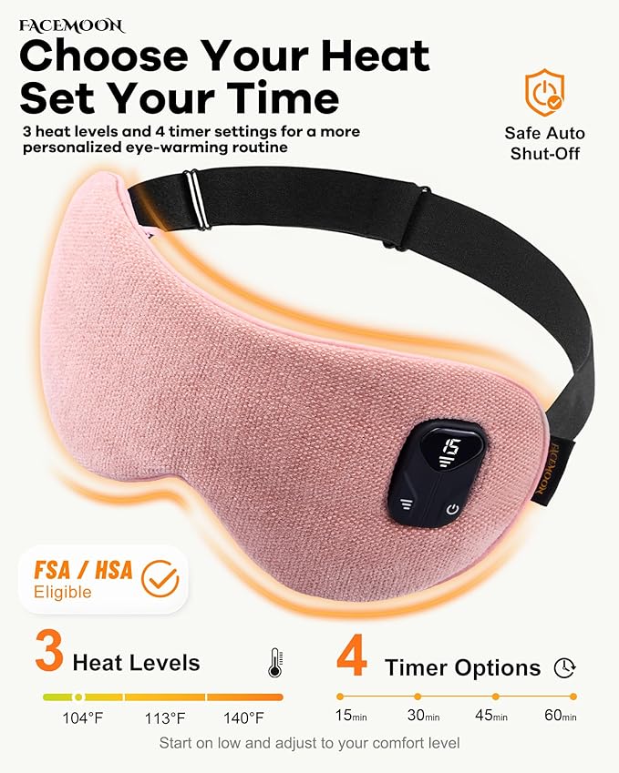 FACEMOON Cordless Heated Eye Mask for Stye & Eye Relief - Rechargeable Warm Compress for Dry Eyes, MGD & Blepharitis - Electric Warming Sleep Mask with Natural Flaxseed Heating (Pink)