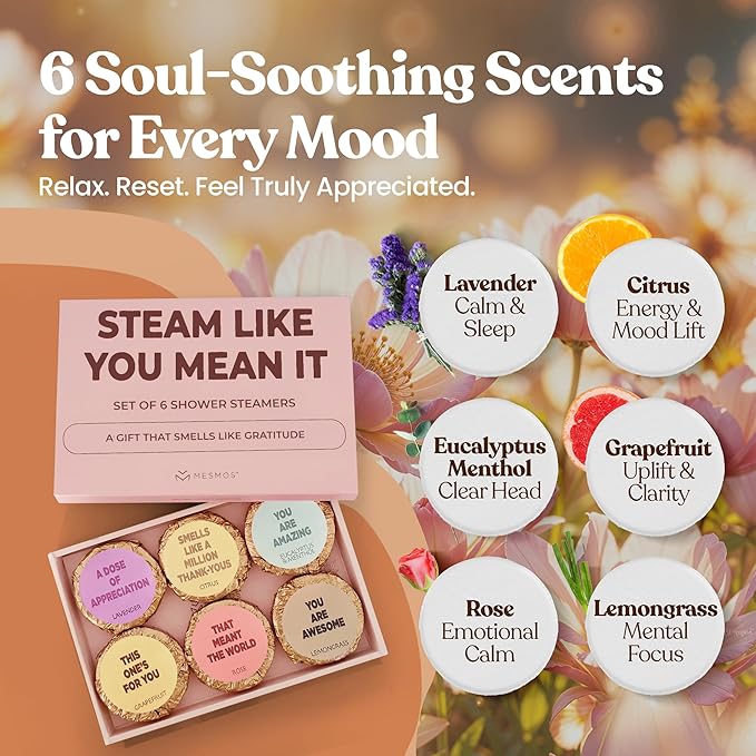 MESMOS 6 Assorted Shower Steamers Aromatherapy, Administrative Professional Day Gifts,Thank You Gifts for Women, Shower Steamers for Women, Showers Bomb, Appreciation Gifts for Coworkers, Admin, Staff