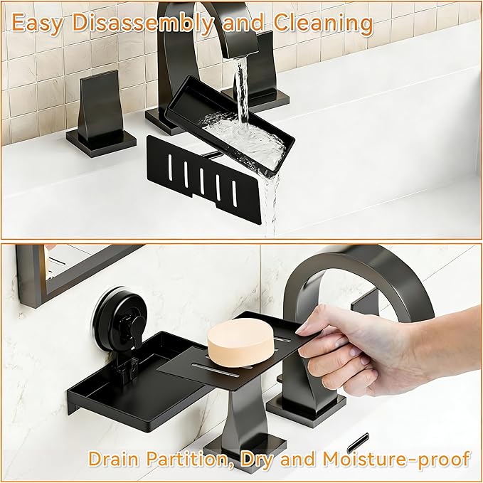 SUOXING 2 Pack Bar of Soap Holder for Shower with Suction Cup,Rustproof Wall Mounted Acrylic Shower Soap Rack & Caddy for Bathroom,Bath,Kitchen,Plastic Self Draining Soap Holder and Soap Shelf,Black