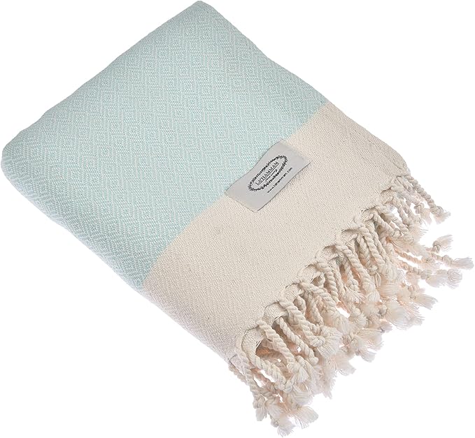 Beach Towel | Cotton Beach Towels, Easy to Carry, Sand Free, Highly Absorbent, Quick Dry, Turkish Towels for Travel Camping Bath Sauna Beach Gym Pool Yoga SPA by Lahammam, Diamond, Aqua