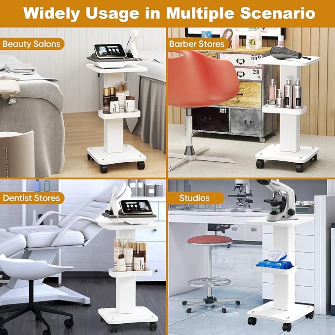 uyoyous 3 Tier Esthetician Rolling Cart with Locking Wheels, Aluminum Trolley Cart for Salon Spa Clinic Nail Tattoo, 220lbs Capacity Beauty Machine Storage Organizer