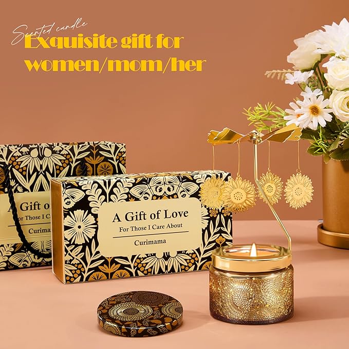 Mothers Day Gifts for Mom, Sunflower Candle Gift for Women, Funny Birthday Gift for Mum Mama, Rotating Scented Candles Presents for Friends, Sisters, Grandma, Mothers Day Gifts for Mom from Daughter