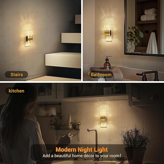 JandCase Night Lights Plug into Wall, Dusk to Dawn Sensor, 3000K Soft White LED, Acrylic Bubble Design, 0-100lm Adjustable Brightness, 2-Pack for Bedroom, Bathroom, Living Room, Hallway