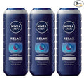 NIVEA MEN Relax Body Wash, Lavender and Sandalwood Scent, 3-in-1 Men's Body Wash, Face and Hair, Paraben Free, Vegan Formula, pH-Skin Friendly, 16.9 Fl Oz Bottle, Pack of 3