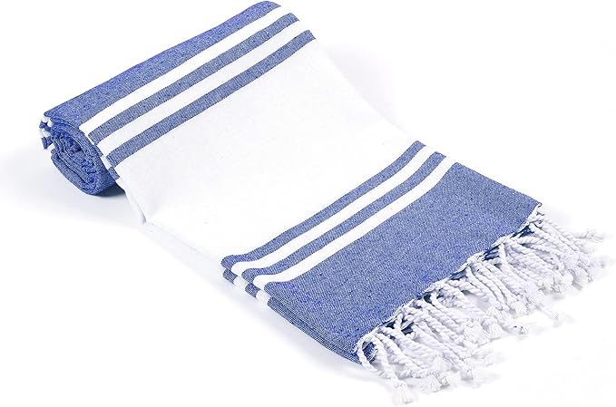 Goroly Home Cotton Turkish Peshtemal Beach Towel, Extra Large, Thin Quick Dry Sand Free Pool & Swim Towel, Bathing Blanket, Travel Essentials, (Royal Blue, 36x71 Inches)