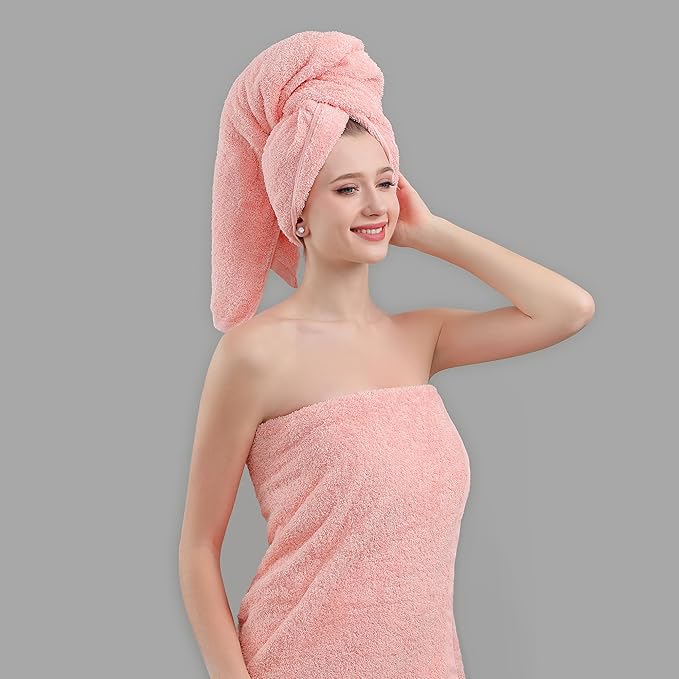 Aibaser Towels - Premium 100% Cotton Bath Towels Set (27 x 54 inches), Lightweight and High Absorbency Quick Drying (Pink)