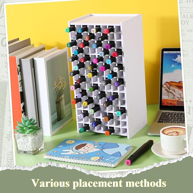 Sunnychicc 2 Pack Marker Storage Organizer, 240 Slots Total Art Supply Holder for Desk, Marker Rack with Removable Dividers for Colored Pencils & Paint Brushes (13 x 6.6 x 5.3 Inch)
