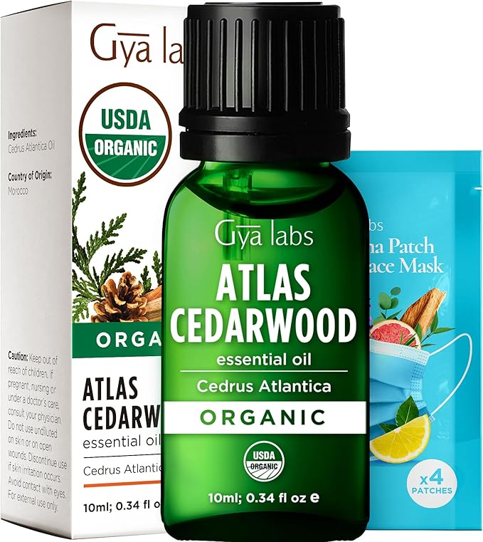 Gya Labs USDA Organic Cedarwood Essential Oil for Scalp, Hair - for Skin, Diffuser, Aromatherapy, Grounding Aroma for DIY Candle Making Scents - 0.34 Fl Oz