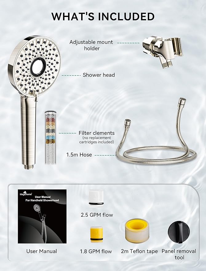Magichome Shower Head with Handheld, High Pressure 10-Spd Detachable Chrome Showerhead with Stainless Hose