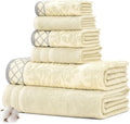 Modern Threads 6 Piece Cotton Bath Towel Set – Ultra Soft 550 GSM Towels – Bathroom Set with Hand Towels and Washcloths – Diamond Border (Ivory Cream)