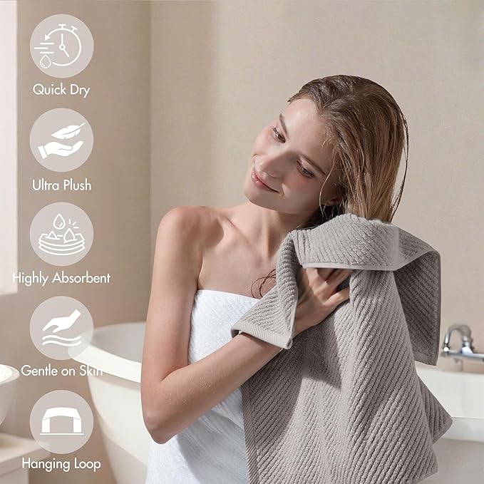 Madison Park Bathroom Towel Set of 6 Diagonal Ribbed, Grey 100% Cotton Quick Dry & Absorbent| 2 Bath 30" x 56"| 2 Hand 18" x 28"| 2 Washcloths 13" x 13"| Zero Twist, 500 GSM, Oeko-TEX