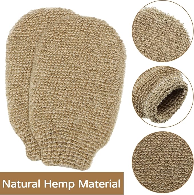 4 Pieces Bath Mitt Loofah Shower Gloves Natural Exfoliating Hemp Scrubbing Mitt Bath Sponge Shower for Women Men Scrubber Machine Washable Double Sided Available
