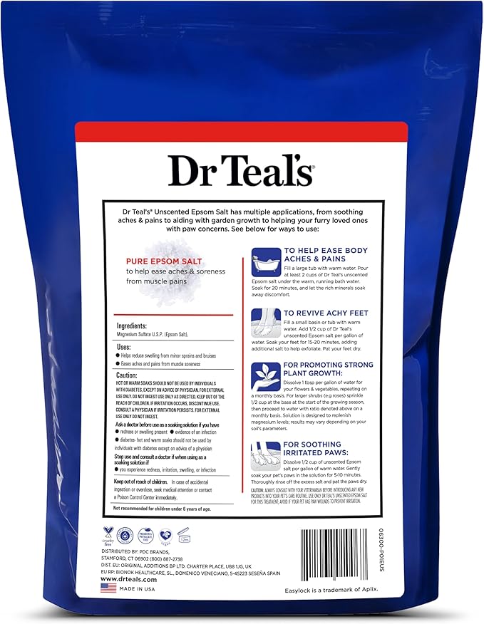 Dr Teal's Pure Epsom Salt Bulk Magnesium Sulfate USP, Fragrance Free, 19 lbs