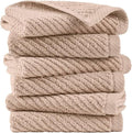 Madison Park 6-Piece Towel Washcloths Set for Bathroom 13" x 13" Diagonal Ribbed, Beige - 100% Cotton Soft Quick Dry & Absorbent Gift | Zero Twist, 500 GSM, Oeko-TEX, Hotel Quality