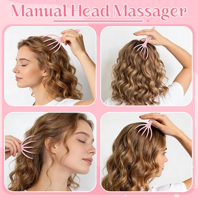 ProSuites 3 Pack Pink Head Massager Scalp Comb Resin Gua Sha Tool Set Scalp Stress Relax Tool for Christmas, Birthday, Mother's Day