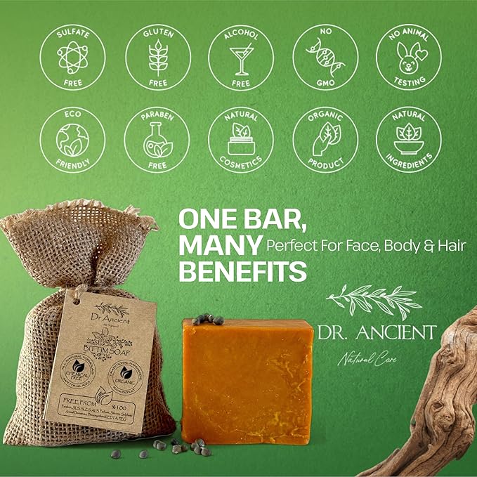 Dr.Ancient Wild Pistacia Bittim Soap Bar, Organic Soap Bars Handcrafted the Traditional Way, Natural Chemical-Free, Vegan, Used for Face Wash, Body Wash, Hand Cleansing and Skin Care