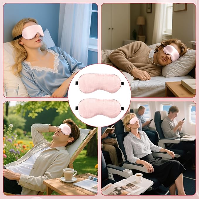 2 PCS Pink Satin Sleep Masks, Adjustable Silk Eye Mask for Sleeping, Eye Sleep Shade Cover, Blind Folds Soft Breathable Blindfold for Play Party Games Airplane Travel Essentials Cover Gifts