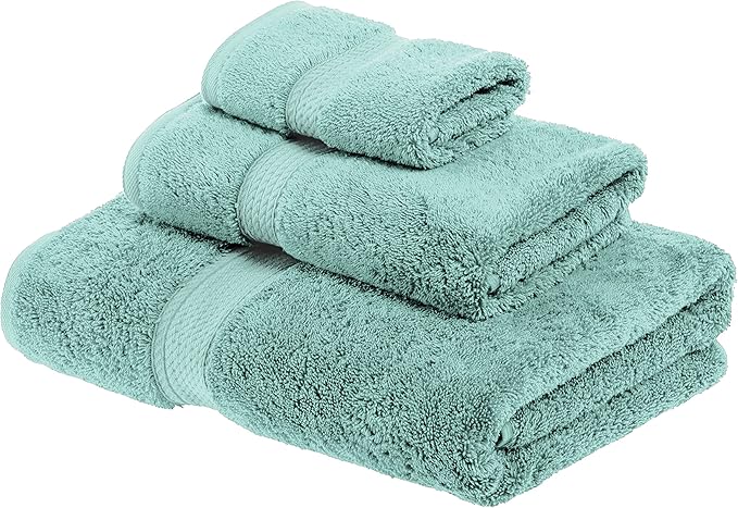 SUPERIOR Egyptian Cotton Pile 3 Piece Towel Set, Includes 1 Bath, 1 Hand, 1 Face Towel/Washcloth, Ultra Soft Luxury Towels, Thick Plush Essentials, Guest Bath, Spa, Hotel Bathroom, Sea Foam