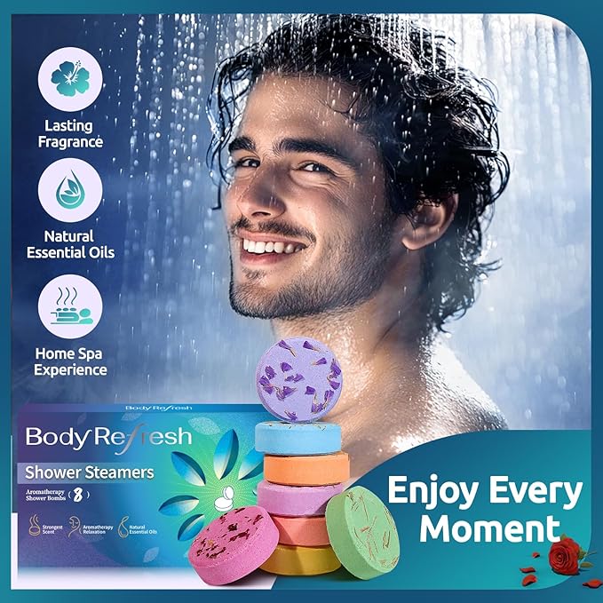 Shower Steamers Aromatherapy - 8 Pack Shower Bombs with Essential Oils, Birthday Gifts for Men Self Care Relaxation Home SPA Stress Relief, Teacher Appreciation Gifts, Gifts for Dad Husband