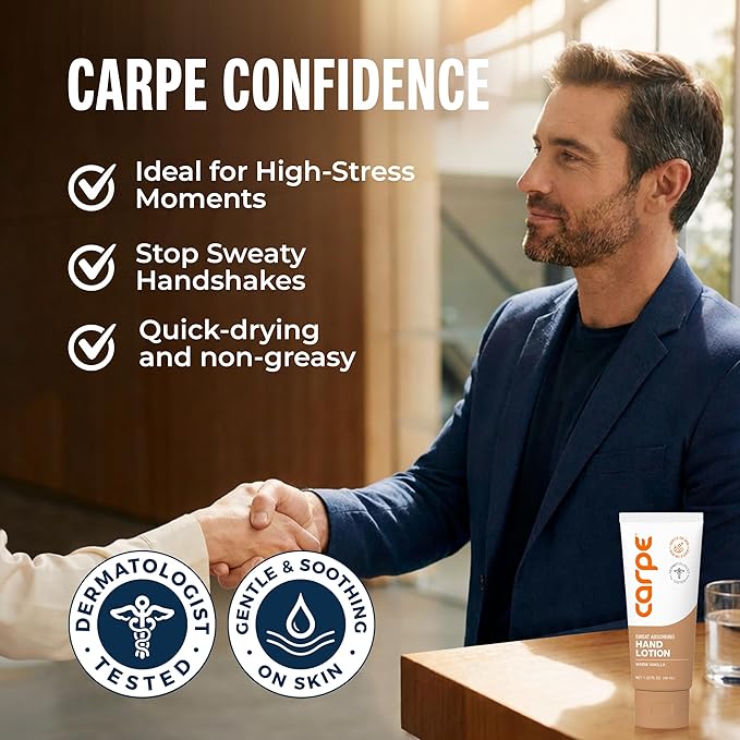 Carpe Sweat Absorbing Hand Lotion, A dermatologist-recommended, smooth lotion that helps stop hand sweat, Great for hyperhidrosis (Warm Vanilla)