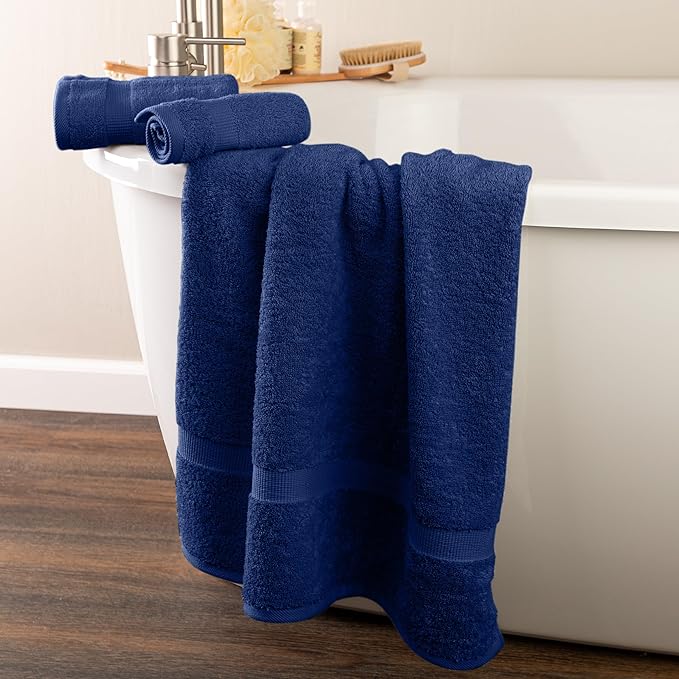 Lavish Home 6 Piece Towel Set - 550 GSM 100% Cotton Bathroom Accessories - 2 Bath Sheets, 2 Hand Towels, and 2 Wash Cloths - Soft and Absorbent Bathroom Set for Shower, Gym, Dorm, and Spa (Navy)