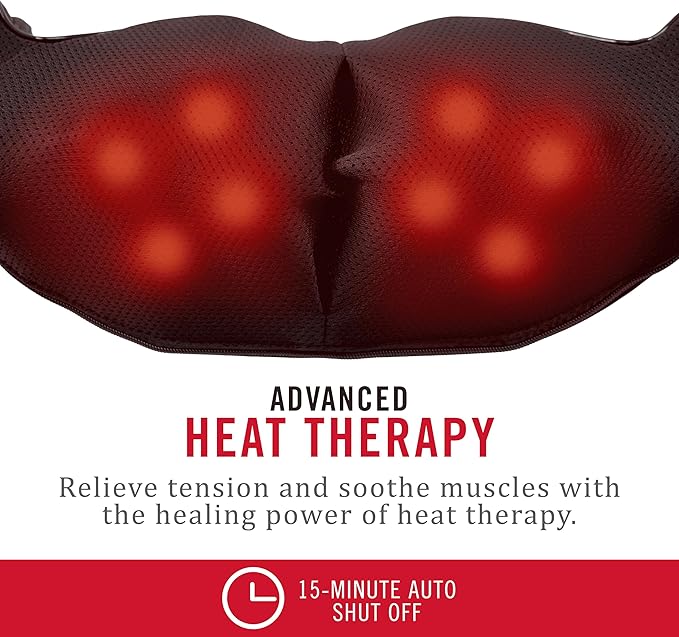 Daiwa Felicity Shiatsu Neck & Back Massager with Heat - Deep Tissue Pain Relief for Shoulder with 8 3D Kneading Nodes - Electric Full Body Massage, Ergonomic, Portable, Includes Power/Car Adapter