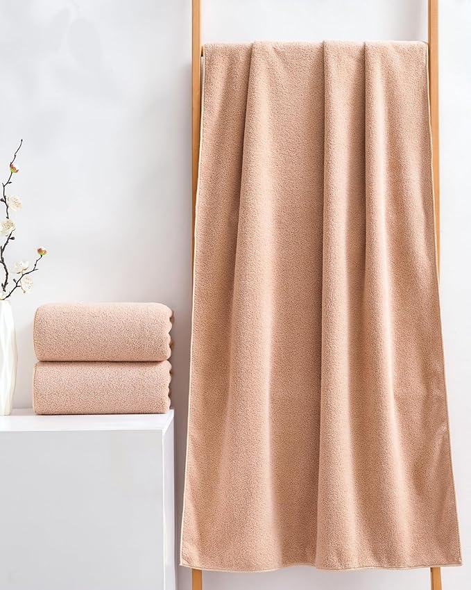 Lumimi Towels 3 Piece Very Soft Microfiber Bath Towel Set Super Absorbent Light Quick Dry and Durable, 55" L x 27" W, 3 Pack Beige