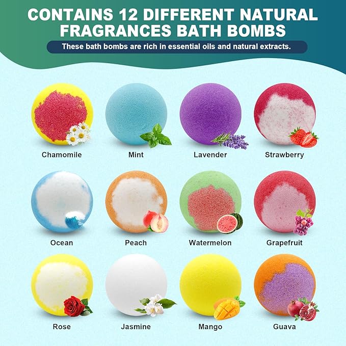 Bath Bombs Birthday Gifts for Women & Men Set, 12 Pack Handmade Natural Organic Bath Bomb with Shea Butter, Basket Set for Mothers Day Gifts for Mom, Spa Relaxing Self Care, Teacher Appreciation Gifts