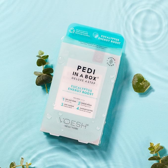 VOESH Pedi in a Box 4 Step Herb Trio - 3 Pack of Lavender Relieve, Eucalyptus Energy Boost & Herb Seed Oil Pedis, Spa Pedicure Kit, At-Home Pedicure