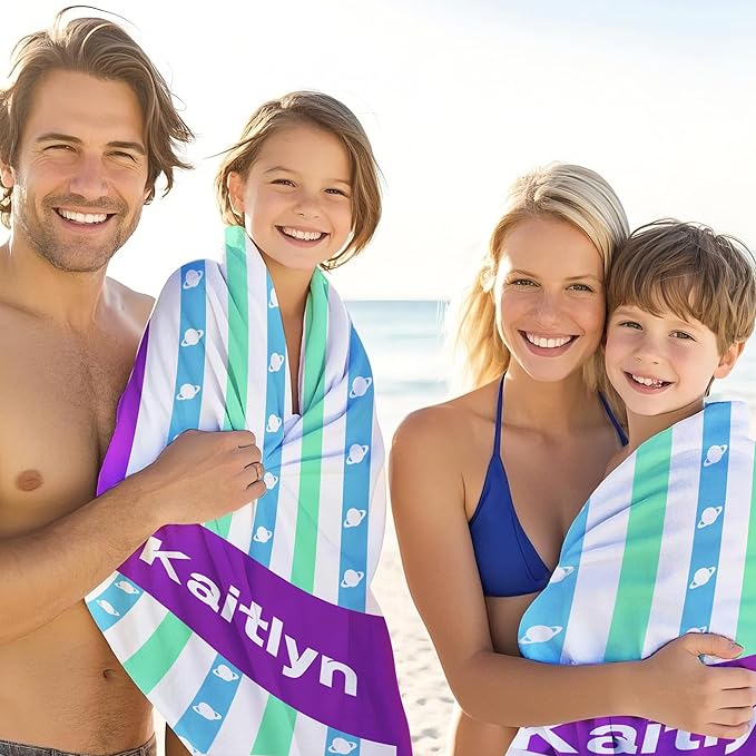 JML Custom Beach Towel with Name, Personalized Microfiber Beach Towel with Name, Large, Soft, Quick Dry & Absorbent for Swim, Pool,Adult,Summer Holiday,Vacation,Travel,Gift for Anniversary, Birthday