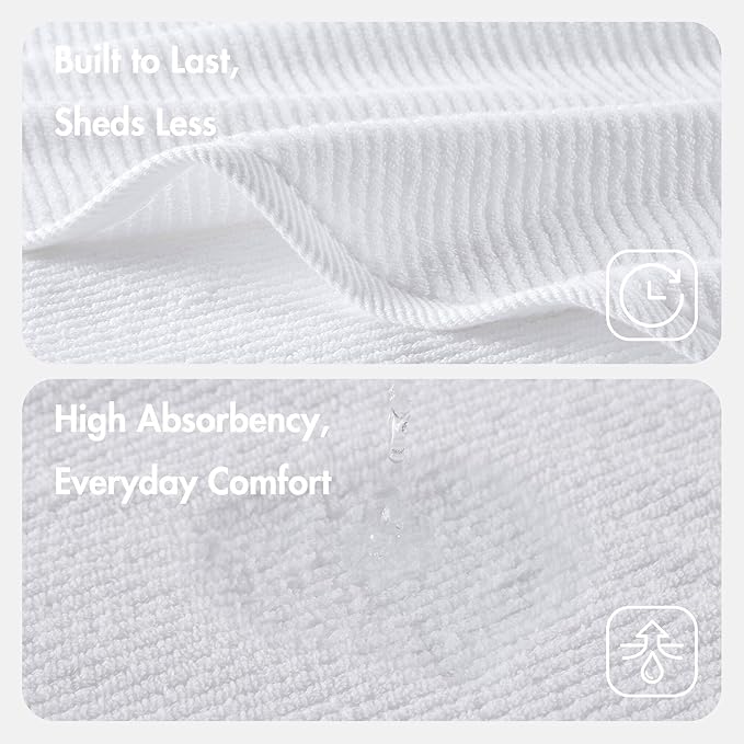 Madison Park 4-Piece Hand Towel Set for Bathroom 18" x 28" Diagonal Ribbed, White - 100% Cotton Soft Quick Dry & Absorbent Gift | Zero Twist, 500 GSM, Oeko-TEX, Hotel Quality