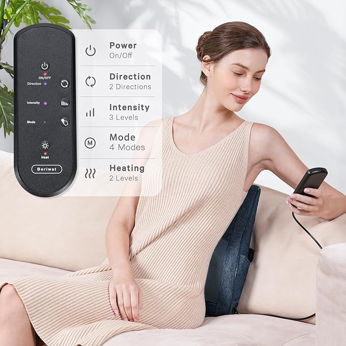 Boriwat Neck Massager with Heat, Back Massager & Deep Tissue Massager, 3D Kneading Massage Pillow for Neck, Back, Shoulder, Leg, Gifts Men Women Mom Dad, Stress Relax at Home Office and Car (Blue)