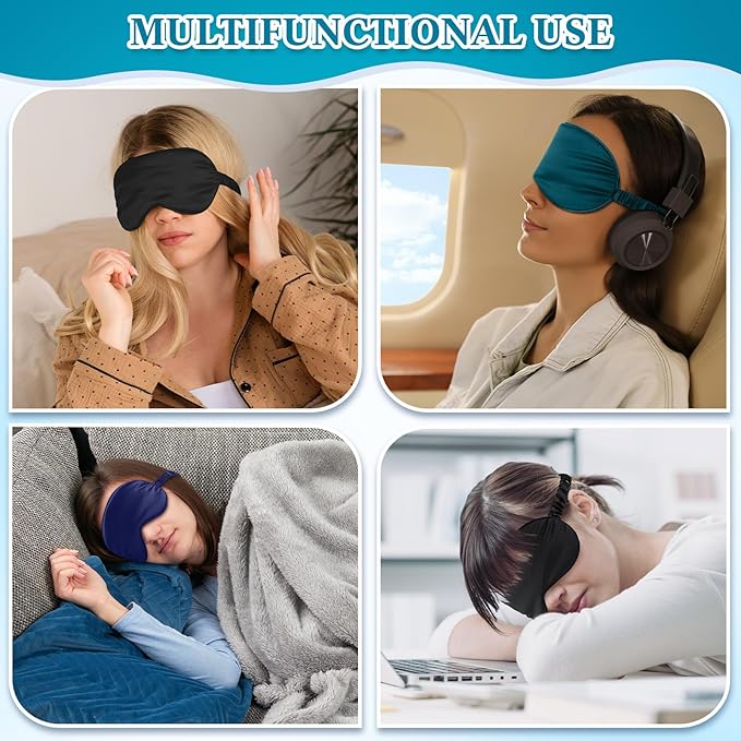 Cutecrop 12 Pcs Silk Sleep Masks Soft Satin Eye Masks with Adjustable Elastic Strap for Sleeping Comfortable Blindfold Eyeshade for Men Women Nap Night Travel Gifts (Black, Dark Green, Navy Blue)