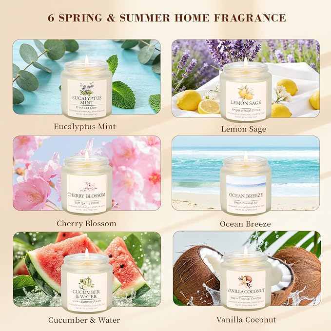 Spring Summer Scented Candles Set, Soy Candles for Home, 6 Pack Candle Gift Set - Gifts for Women Mother's Day, Aromatherapy Candle, 21 oz Scented Candles for Women - Gifts for Mom