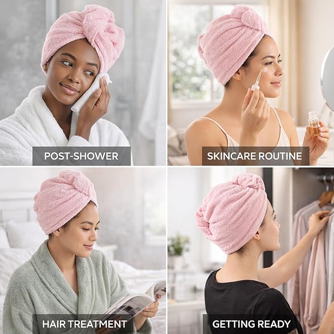 100% Turkish Cotton Hair Towel Wrap 2 Pack – Oeko-TEX Certified Quick Dry Turban for Wet Hair – Soft, Absorbent, Gentle on Curly & Long Hair – 10x26 Inch