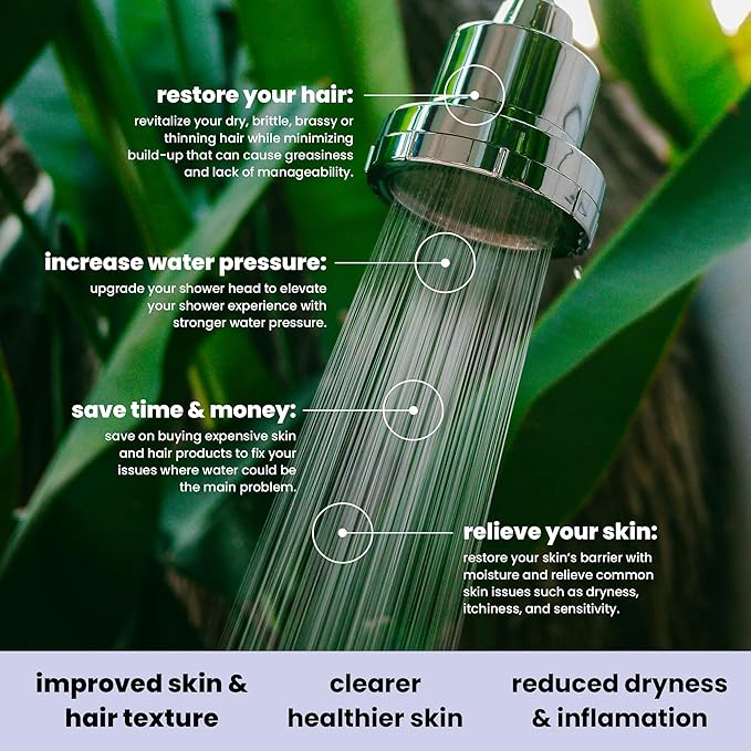 Eskiin Filtered Showerhead - Best Shower Head With Filters For Healthy Hair & Skin - High Pressure Water Softener For Hard Water - Reduce Dandruff, Protect Colored Hair, And Soothe Dry Skin (Chrome)