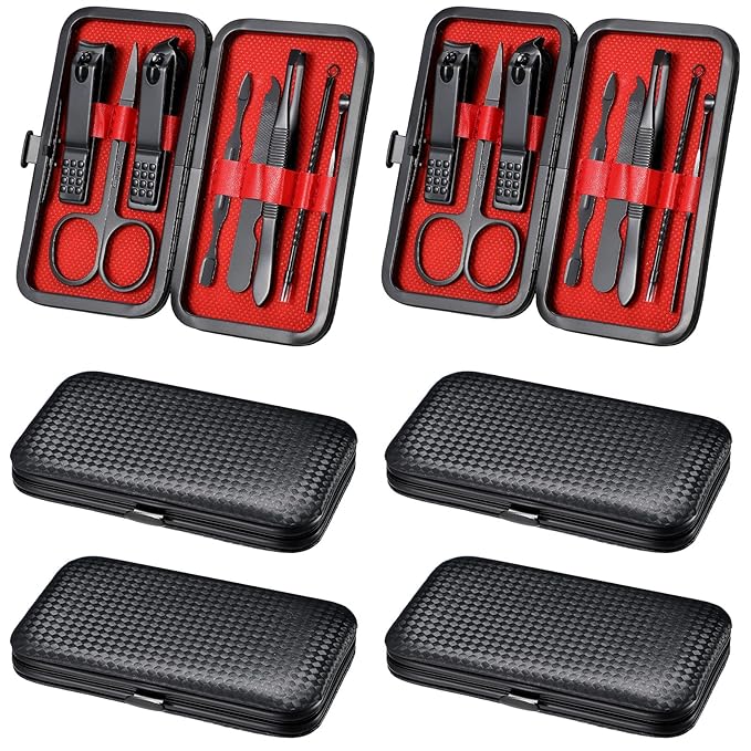 Hanaive 6 Set Manicure Set 48 Pcs Nail Clippers Pedicure Kit Gift for Mother's Day 8 in 1 Stainless Steel Grooming Kit Professional Nail Care Tools with Luxurious Travel Case for Men Women(Black, Red)