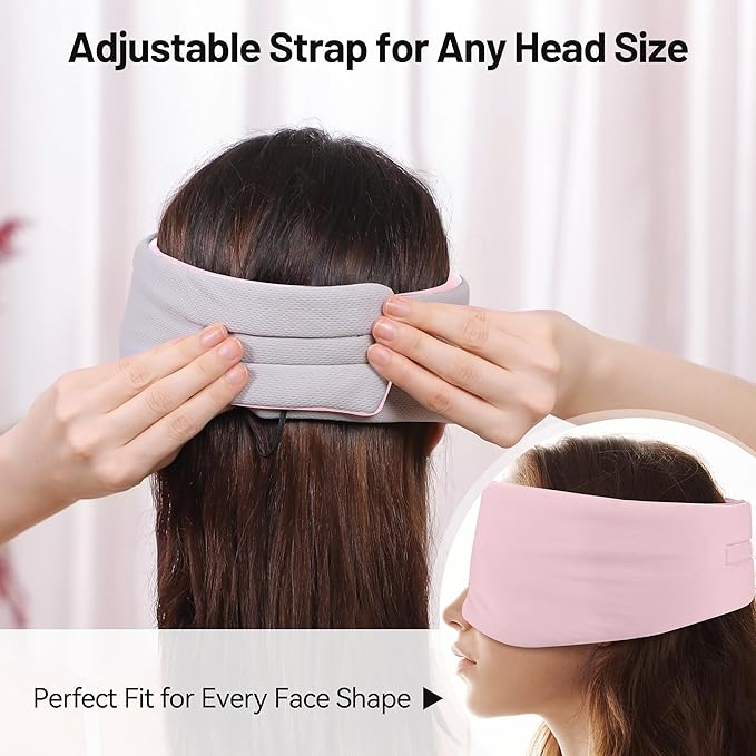 LOVE EYE Dual Side Sleep Mask,Ice Silk Eye Sleeping Mask & Blindfold with Adjustable Strap,Warm and Cool Side Total Blackout Eye Covers for Women Men Sleep Travel Nap (Pink)