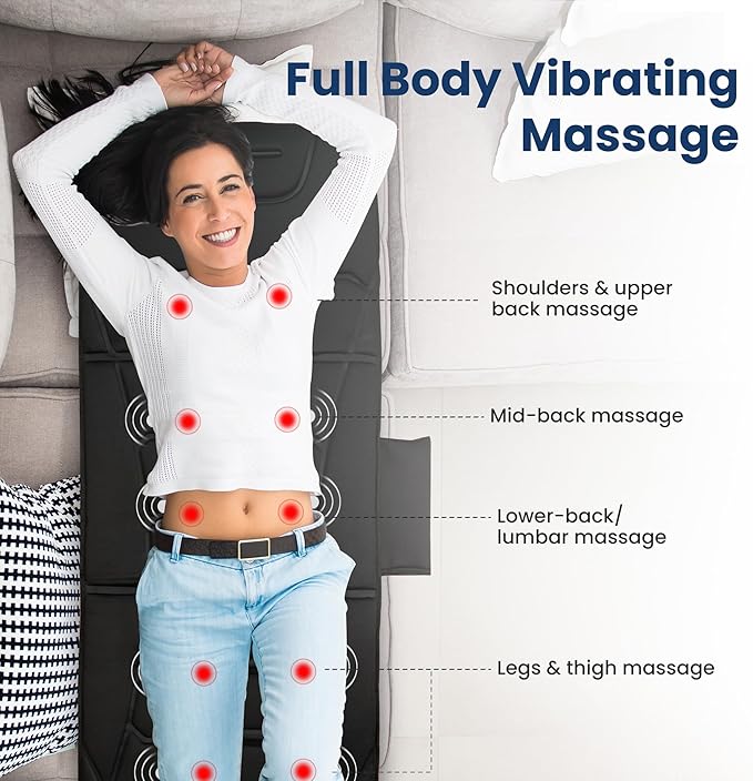 COMFIER Full Body Massage Mat with Heat, Back Massager with 10 Vibration Motors, 4 Heating Zones, Foldable Relaxation Pad for 3 Adjustable Intensity– Vibration Massage Only, Mothers Day Gift