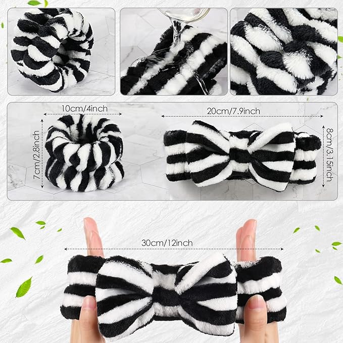 Hanaive 3 Pcs Spa Headband and Wristbands Set for Washing Face Makeup Skincare Hair Band Skin Care Accessories Tools for Women Gifts(Dark Stripes)