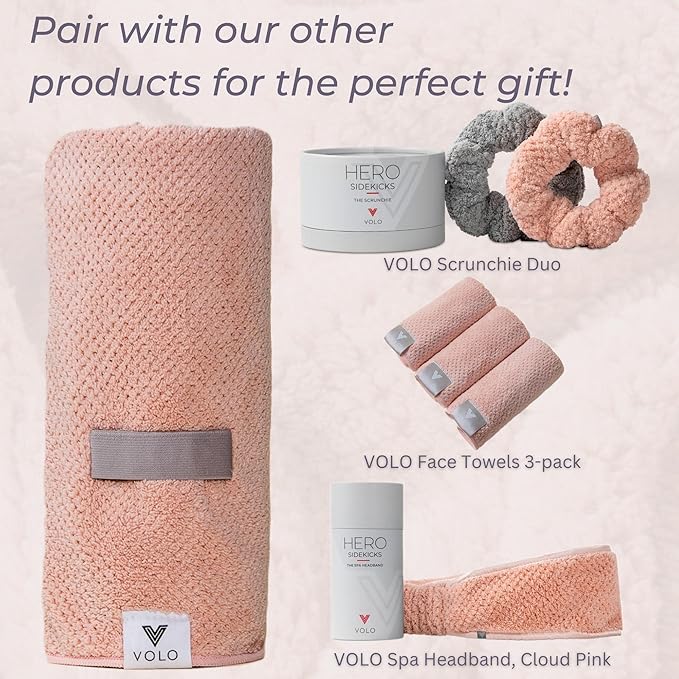 VOLO Hero Hair Towel – Ultra Soft Nanoweave™ Microfiber, Super Absorbent Quick Dry, Reduces Dry Time 50%, Anti-Frizz & Breakage, Secure Snug Strap, Large Wrap for All Hair Types - Luna Gray