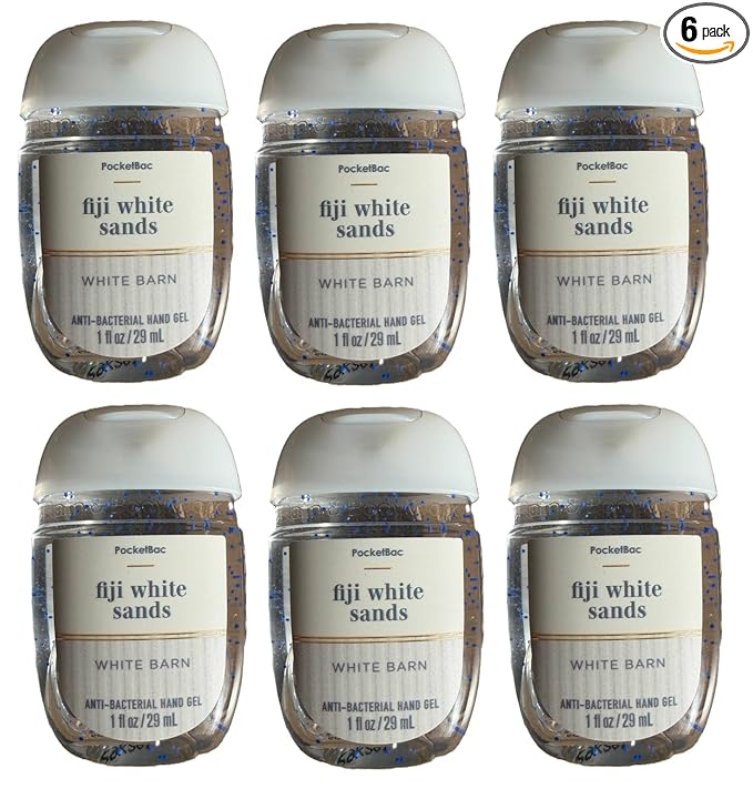 Bath and Body Works Classic and Seasonal Scents Pocketbac Gel Sanitizers - Pack of 6-1 oz each (Fiji White Sands)