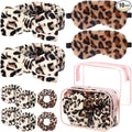 Hoteam 10 Pcs Spa Party Supplies Gift for Mother's Day Sleepover Party Favor Spa Headband Wristband Sleep Eye Mask Velvet Scrunchies for Skin Care Makeup Slumber Night Favor(Leopard Print)