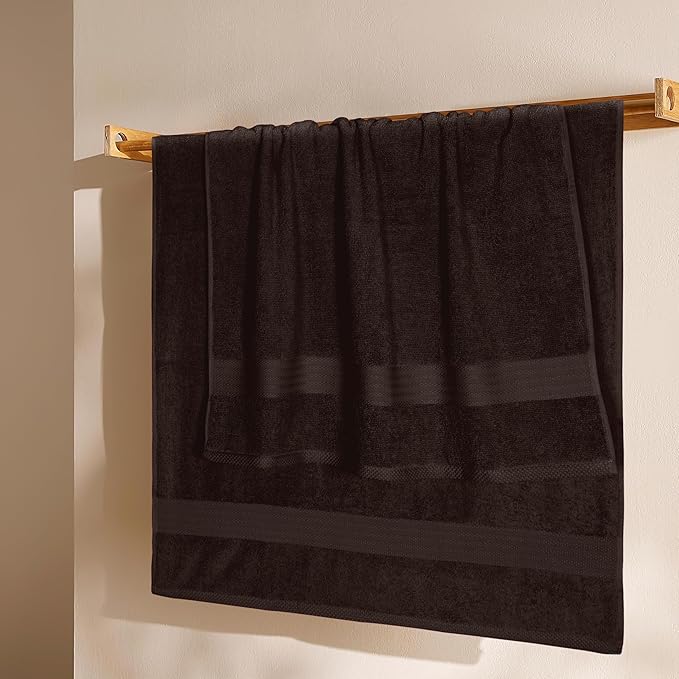 GLAMBURG Premium Cotton 4 Pack Bath Towel Set - 100% Pure Cotton - 4 Bath Towels 27x54 - Ideal for Everyday use - Ultra Soft & Highly Absorbent - Chocolate Brown